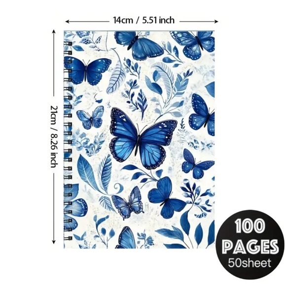 Blue Butterfly Floral Spiral Notebook NIP - Picture 4 of 5